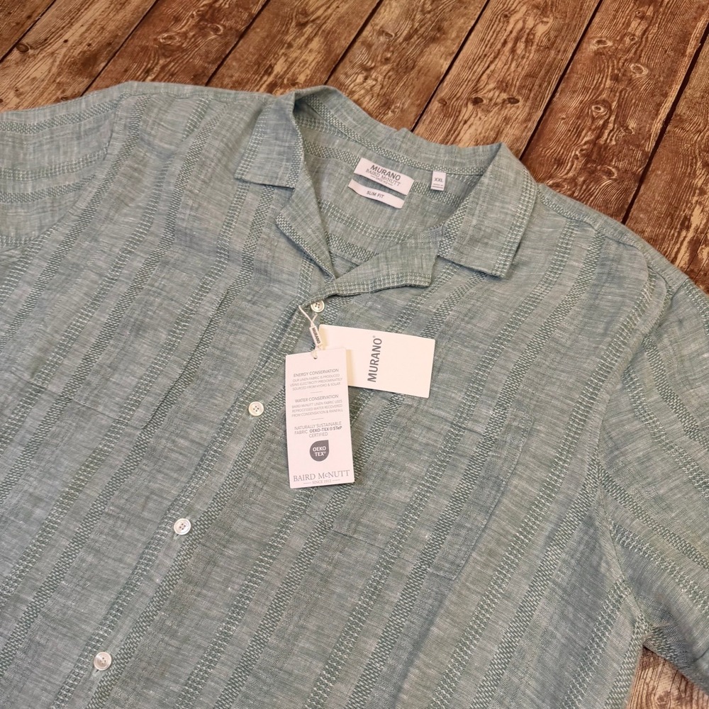Murano Baird McNutt Shirt Mens XXL Sage Green Linen Slim Fit Short Sleeve NWT